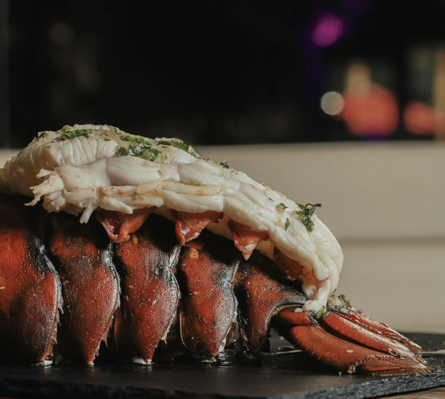 Broiled lobster tail with herb butter
